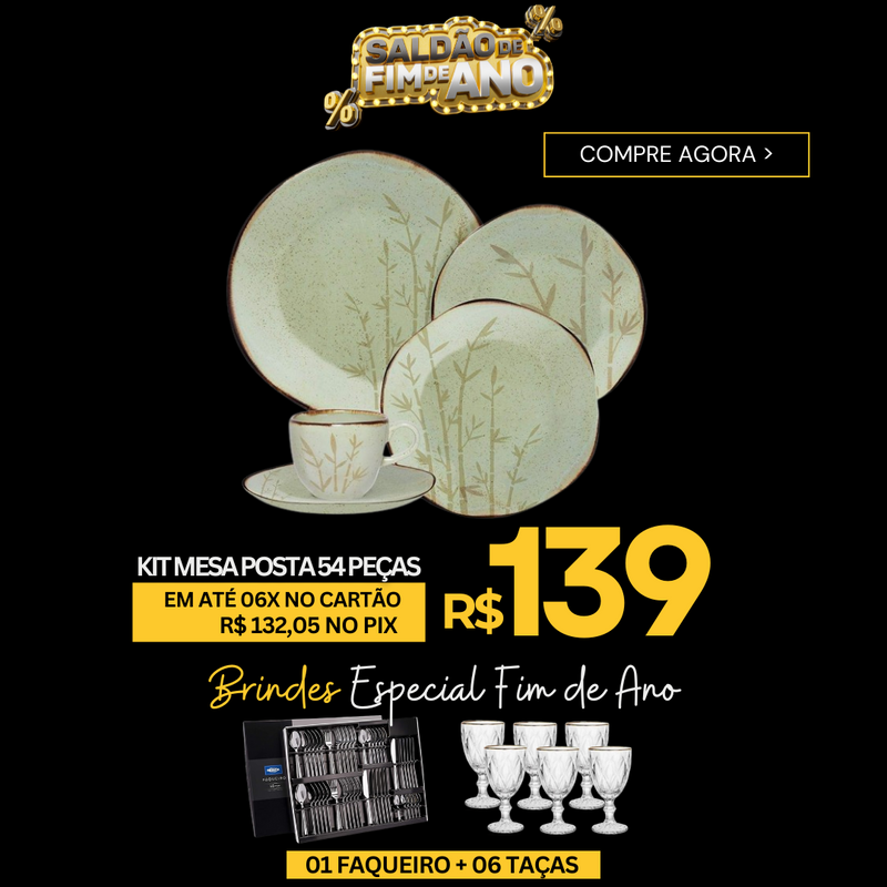 54 Peças Aparelho de Jantar em Porcelana Conjunto Bambu Oxford® - OFERTA ESPECIAL FIM DE ANO