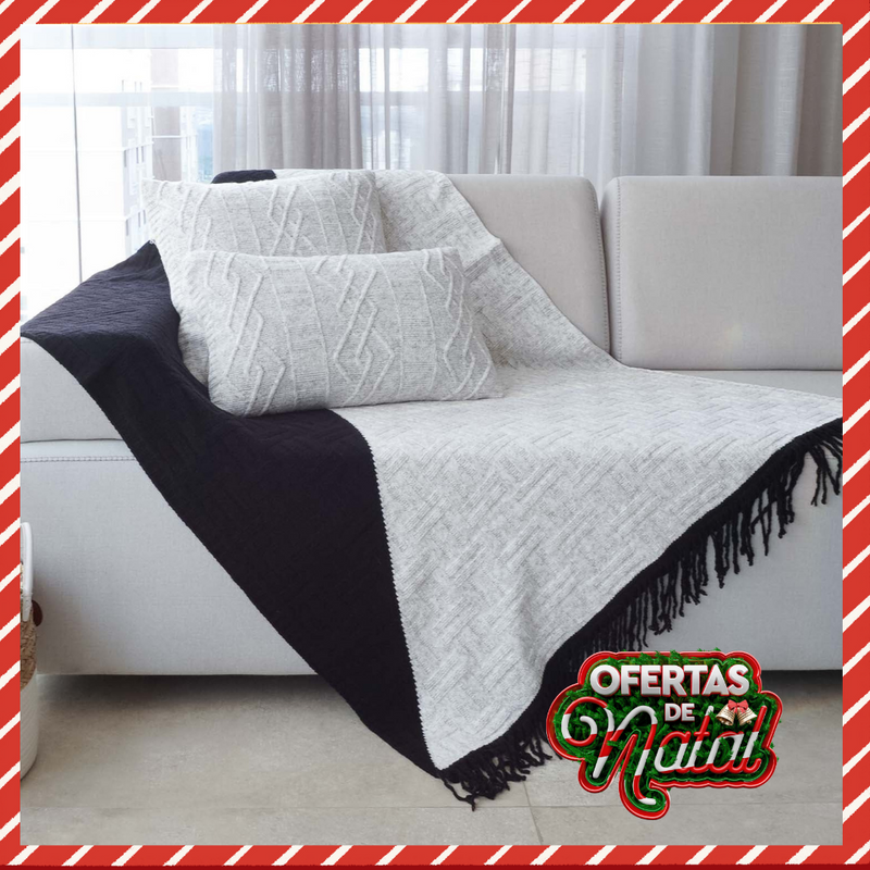 Manta Tricot Preto & Natural - OFERTA DE NATAL