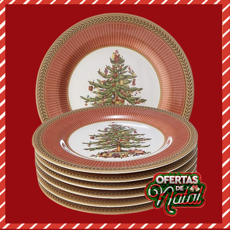 Conjunto Aurora de 6 Pratos  Celebração Natalina Vermelho - OFERTA DE NATAL